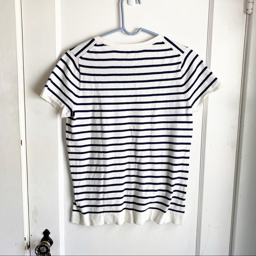 J. Crew Factory Embellished Lightweight T-Shirt Sweater Striped Floral Accent S - Picture 11 of 11